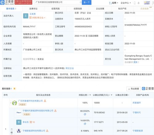 寧德時代設立供應鏈管理公司，注冊資本1億元強化產業鏈布局